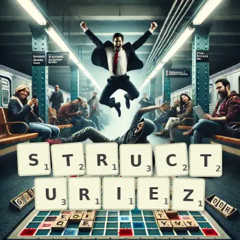 Illustration créative d'un jeu de lettres avec le mot STRUCTURIEZ épelé sur le plateau.