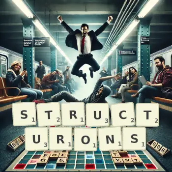Illustration créative d'un jeu de lettres avec le mot STRUCTURONS épelé sur le plateau.