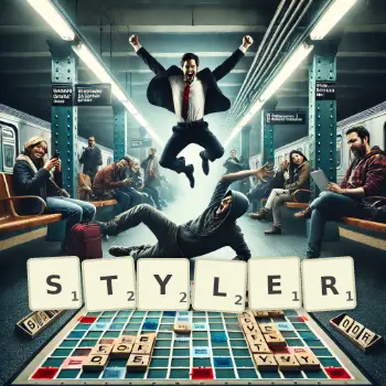 Illustration créative d'un jeu de lettres avec le mot STYLER épelé sur le plateau.