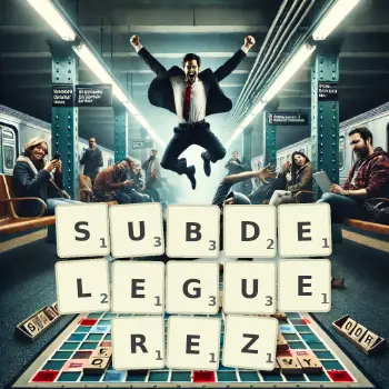Illustration créative d'un jeu de lettres avec le mot SUBDELEGUEREZ épelé sur le plateau.