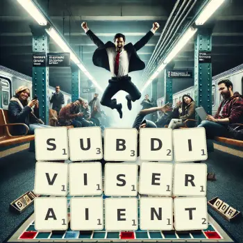 Illustration créative d'un jeu de lettres avec le mot SUBDIVISERAIENT épelé sur le plateau.