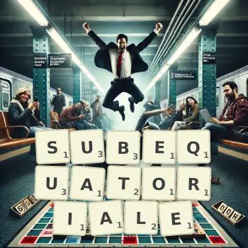 Illustration créative d'un jeu de lettres avec le mot SUBEQUATORIALE épelé sur le plateau.