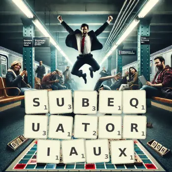 Illustration créative d'un jeu de lettres avec le mot SUBEQUATORIAUX épelé sur le plateau.