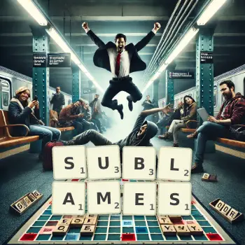 Illustration créative d'un jeu de lettres avec le mot SUBLAMES épelé sur le plateau.