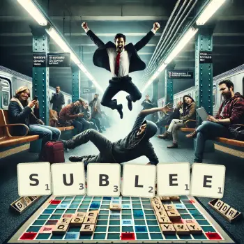 Illustration créative d'un jeu de lettres avec le mot SUBLEE épelé sur le plateau.