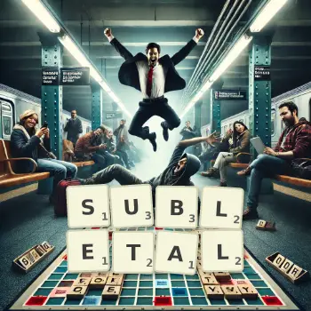 Illustration créative d'un jeu de lettres avec le mot SUBLETAL épelé sur le plateau.
