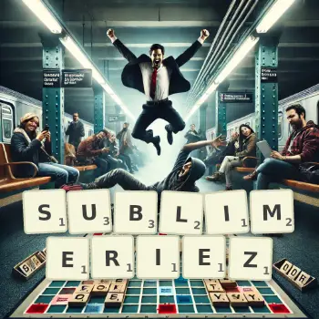 Illustration créative d'un jeu de lettres avec le mot SUBLIMERIEZ épelé sur le plateau.