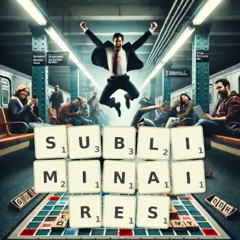Illustration créative d'un jeu de lettres avec le mot SUBLIMINAIRES épelé sur le plateau.