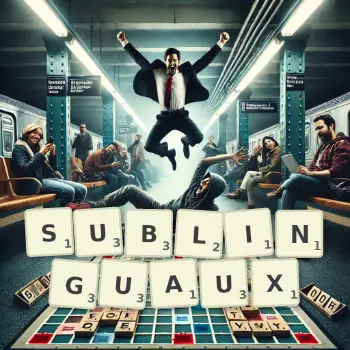 Illustration créative d'un jeu de lettres avec le mot SUBLINGUAUX épelé sur le plateau.