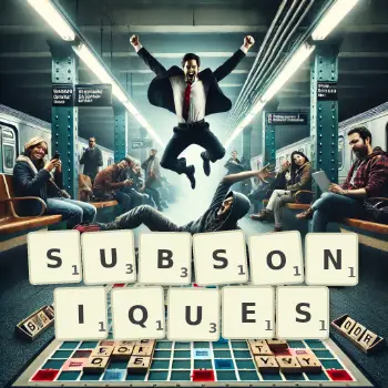 Illustration créative d'un jeu de lettres avec le mot SUBSONIQUES épelé sur le plateau.