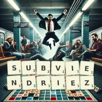 Illustration créative d'un jeu de lettres avec le mot SUBVIENDRIEZ épelé sur le plateau.
