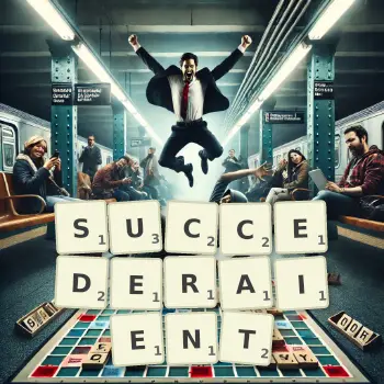 Illustration créative d'un jeu de lettres avec le mot SUCCEDERAIENT épelé sur le plateau.