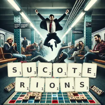 Illustration créative d'un jeu de lettres avec le mot SUCOTERIONS épelé sur le plateau.