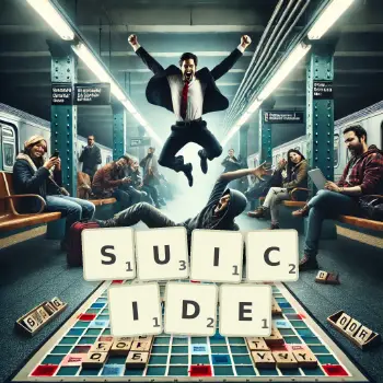 Illustration créative d'un jeu de lettres avec le mot SUICIDE épelé sur le plateau.