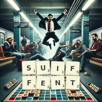 Illustration créative d'un jeu de lettres avec le mot SUIFFENT épelé sur le plateau.