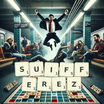 Illustration créative d'un jeu de lettres avec le mot SUIFFEREZ épelé sur le plateau.