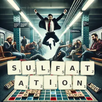 Illustration créative d'un jeu de lettres avec le mot SULFATATION épelé sur le plateau.