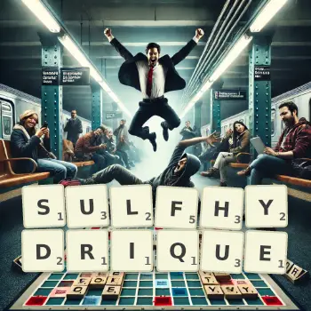 Illustration créative d'un jeu de lettres avec le mot SULFHYDRIQUE épelé sur le plateau.