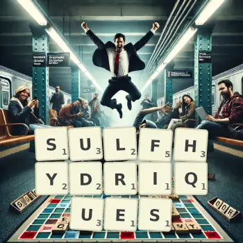 Illustration créative d'un jeu de lettres avec le mot SULFHYDRIQUES épelé sur le plateau.