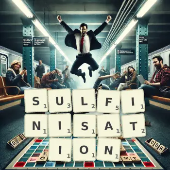 Illustration créative d'un jeu de lettres avec le mot SULFINISATION épelé sur le plateau.