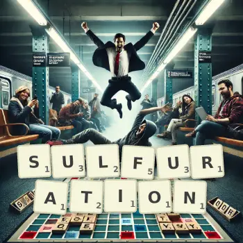 Illustration créative d'un jeu de lettres avec le mot SULFURATION épelé sur le plateau.