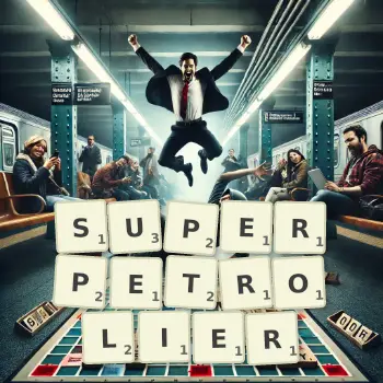 Illustration créative d'un jeu de lettres avec le mot SUPERPETROLIER épelé sur le plateau.