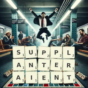 Illustration créative d'un jeu de lettres avec le mot SUPPLANTERAIENT épelé sur le plateau.