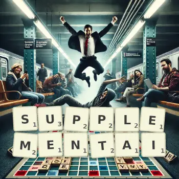 Illustration créative d'un jeu de lettres avec le mot SUPPLEMENTAI épelé sur le plateau.
