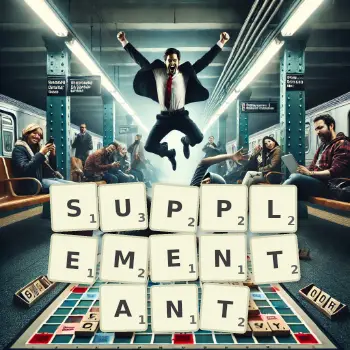 Illustration créative d'un jeu de lettres avec le mot SUPPLEMENTANT épelé sur le plateau.