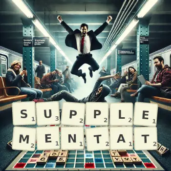 Illustration créative d'un jeu de lettres avec le mot SUPPLEMENTAT épelé sur le plateau.