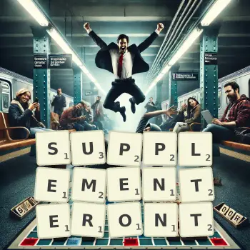 Illustration créative d'un jeu de lettres avec le mot SUPPLEMENTERONT épelé sur le plateau.