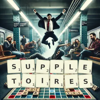 Illustration créative d'un jeu de lettres avec le mot SUPPLETOIRES épelé sur le plateau.
