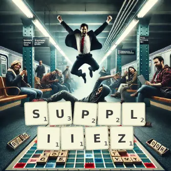 Illustration créative d'un jeu de lettres avec le mot SUPPLIIEZ épelé sur le plateau.