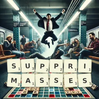 Illustration créative d'un jeu de lettres avec le mot SUPPRIMASSES épelé sur le plateau.