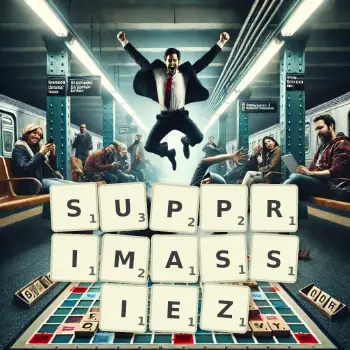 Illustration créative d'un jeu de lettres avec le mot SUPPRIMASSIEZ épelé sur le plateau.