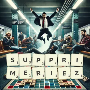Illustration créative d'un jeu de lettres avec le mot SUPPRIMERIEZ épelé sur le plateau.