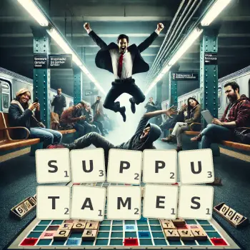 Illustration créative d'un jeu de lettres avec le mot SUPPUTAMES épelé sur le plateau.