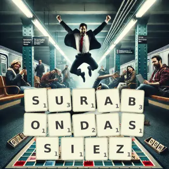 Illustration créative d'un jeu de lettres avec le mot SURABONDASSIEZ épelé sur le plateau.