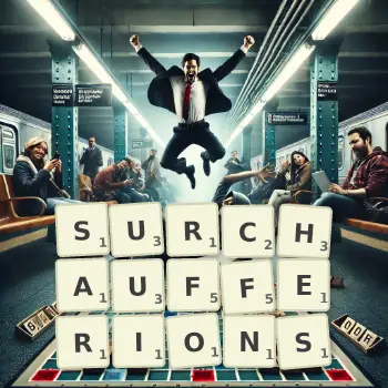 Illustration créative d'un jeu de lettres avec le mot SURCHAUFFERIONS épelé sur le plateau.