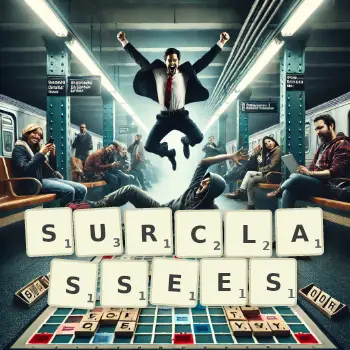 Illustration créative d'un jeu de lettres avec le mot SURCLASSEES épelé sur le plateau.