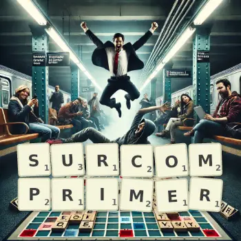 Illustration créative d'un jeu de lettres avec le mot SURCOMPRIMER épelé sur le plateau.