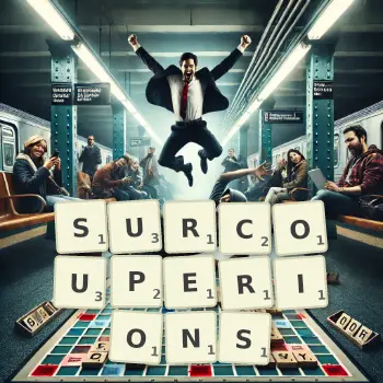 Illustration créative d'un jeu de lettres avec le mot SURCOUPERIONS épelé sur le plateau.