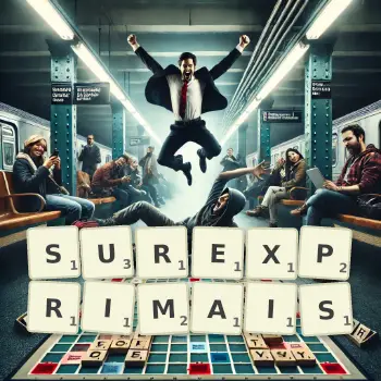 Illustration créative d'un jeu de lettres avec le mot SUREXPRIMAIS épelé sur le plateau.