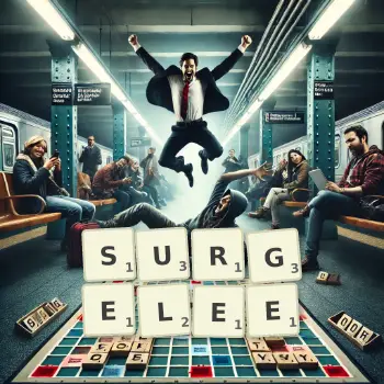 Illustration créative d'un jeu de lettres avec le mot SURGELEE épelé sur le plateau.