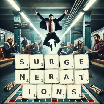 Illustration créative d'un jeu de lettres avec le mot SURGENERATIONS épelé sur le plateau.