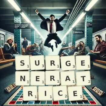 Illustration créative d'un jeu de lettres avec le mot SURGENERATRICE épelé sur le plateau.