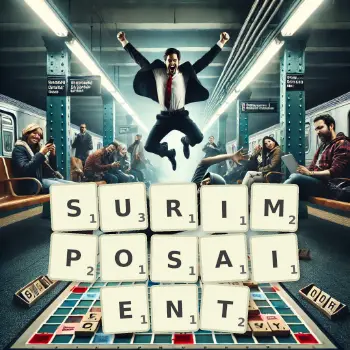 Illustration créative d'un jeu de lettres avec le mot SURIMPOSAIENT épelé sur le plateau.