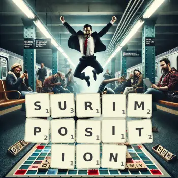 Illustration créative d'un jeu de lettres avec le mot SURIMPOSITION épelé sur le plateau.