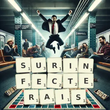 Illustration créative d'un jeu de lettres avec le mot SURINFECTERAIS épelé sur le plateau.