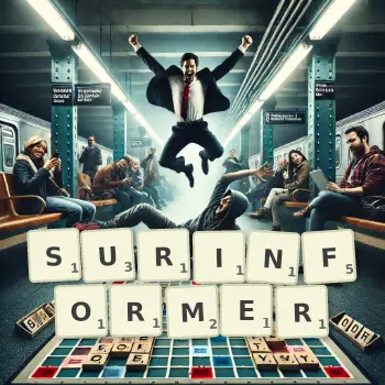 Illustration créative d'un jeu de lettres avec le mot SURINFORMER épelé sur le plateau.